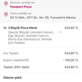 Pasaport Pizza Pizzadan Çıkan Kirpik