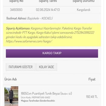 Sefamerve Gelmeyen Ürün Şikayet