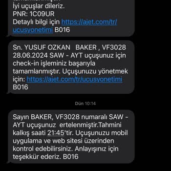 Ajet (Anadolu Jet) 17:50 Uçuşunun 23:40'a Ertelenmesi