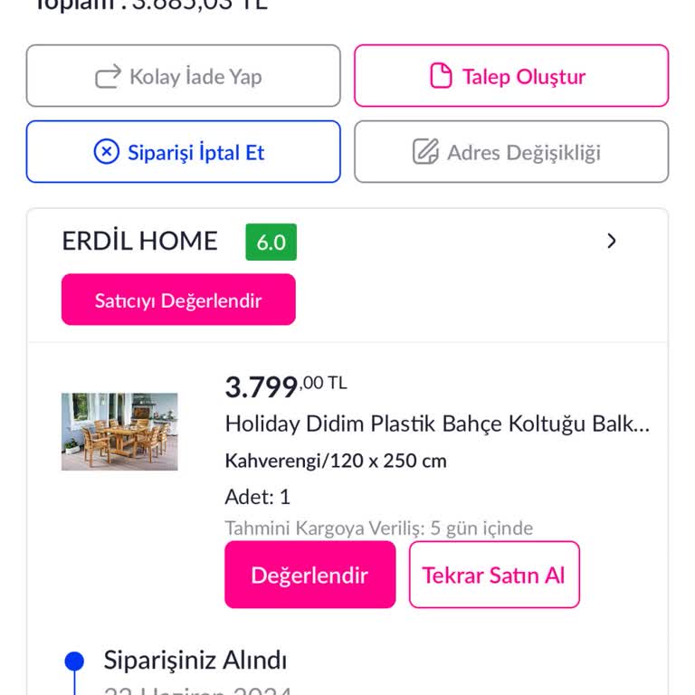 Pazarama Erdilhome'dan Alışveriş Pişmanlıktır