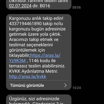 Aras Kargo Adreste Olmama Rağmen Kargo Firmasi Tarafından Kargomun Teslim Olmadı