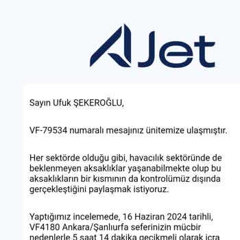 Ajet Uçak Kalkış Gecikmesi Ve İade Talebim