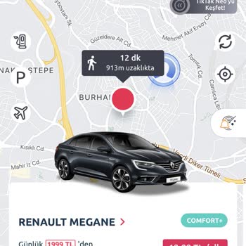 TikTak Kirala Uygulama İçerisinde Megane Araçların Olmaması