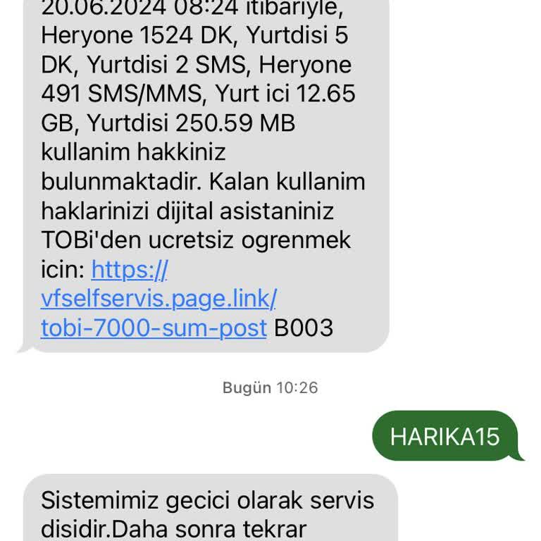 Vodafone SMS Servisiyle İlgili Sorun Ve Yardım Talebi