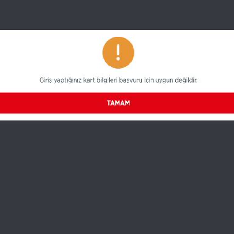 Ziraat Bankası "Giriş Yaptığınız Kart Bilgileri Başvuru İçin Uygun Değildir" Hatası