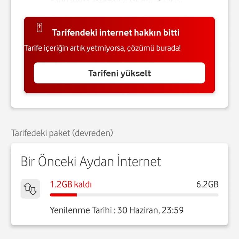 Vodafone İnternet Kullanımı Yakın Tarihli Olanı Kullandırmıyor.