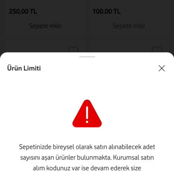 Vodafone Her Şey Yanımda Vodafone Sepet Limiti Sorunu