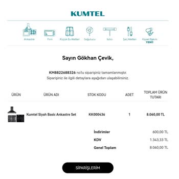 Kumtel Ankastre Set Siparişim 22 Gündür Teslim Edilmiyor.