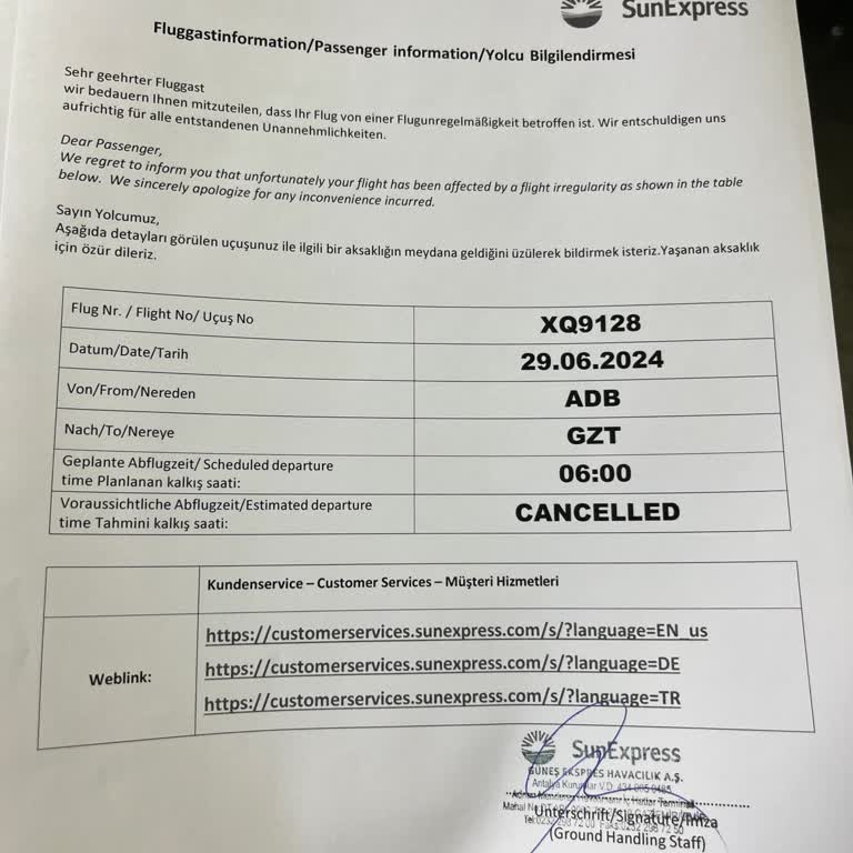 SunExpress Hava Yolları İzmir-Gaziantep Uçuşu İptali Ve Bilgilendirme Eksikliği