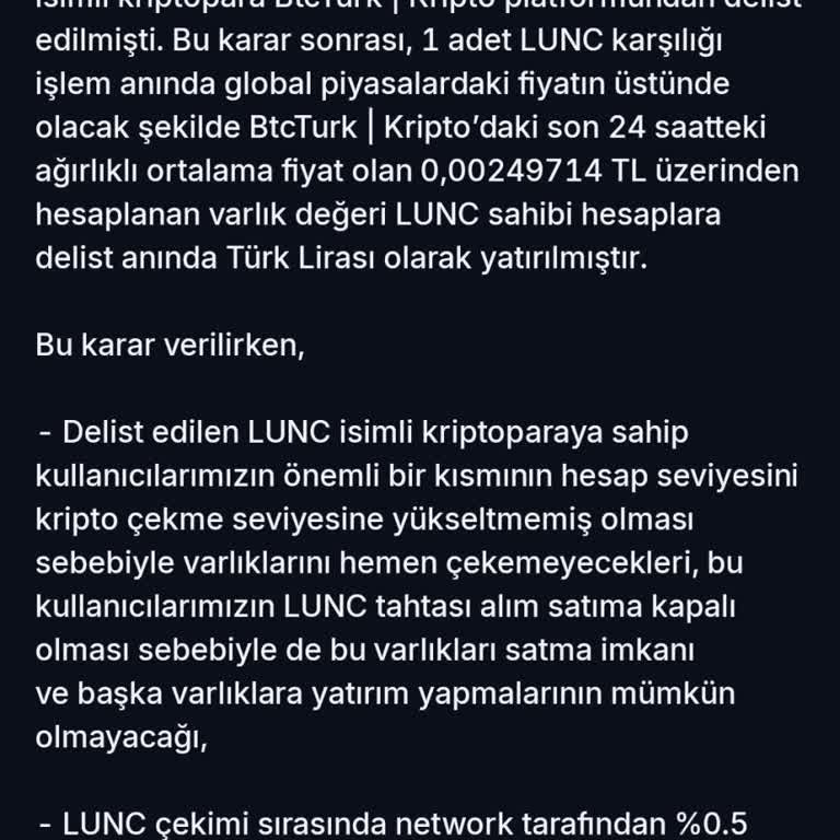 BTCTURK Lunc Coin Hakkında Şikayet