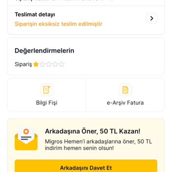 Migros Hemen Siparişim Teslim Edilmedi