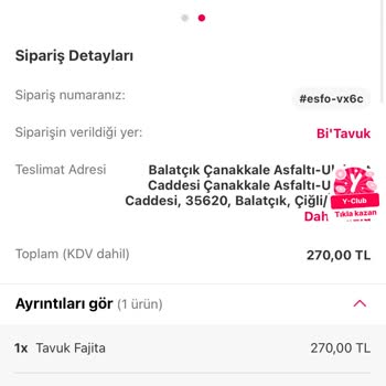 Yemek Sepeti Üzerinden Bir'tavuk Firma Siparişi