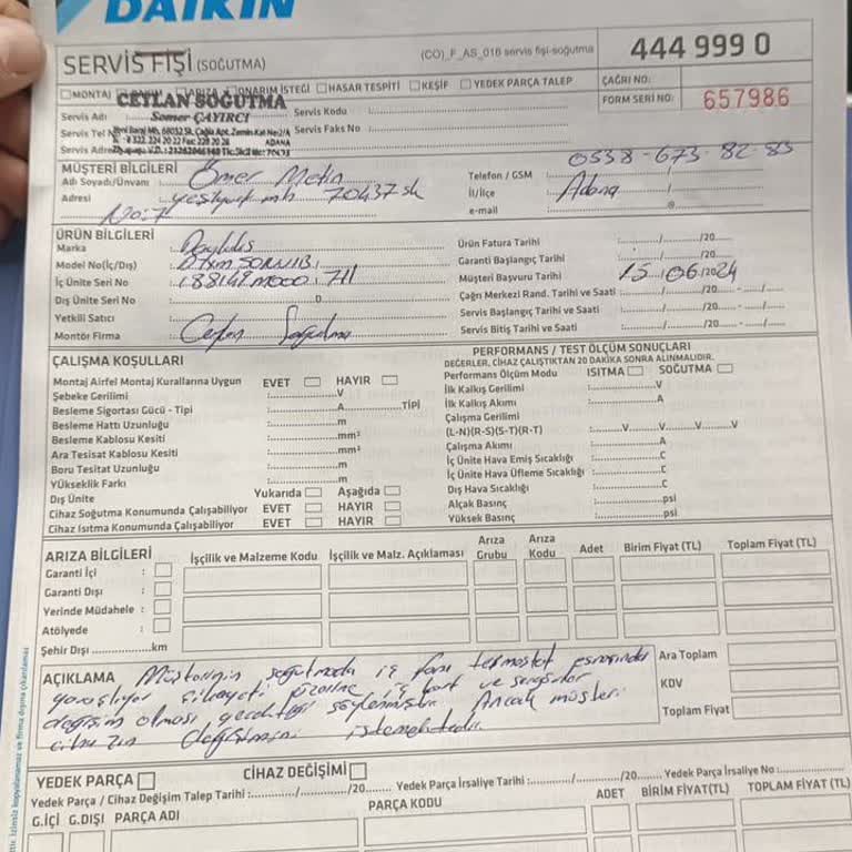Daikin Ürünü Ve Servis Sorunları: Kart Ve Sensör Problemi
