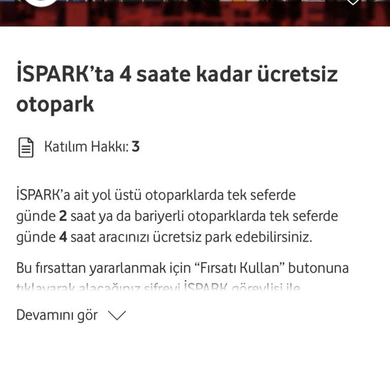 Vodafone Ücretsiz İspark Kodu Hakkında