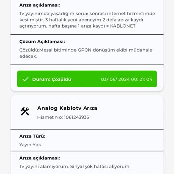 Kablo Net İnternet Ve TV Hizmetinin Sürekli Bir Arıza İle Kesintiye Uğraması
