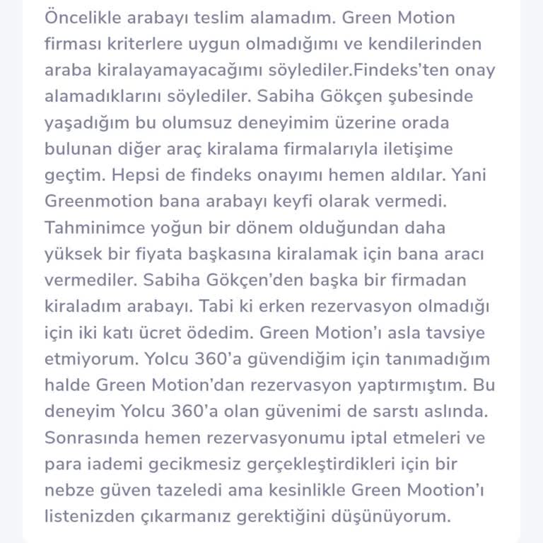 Greenmotion Car Rental Red Cevabı