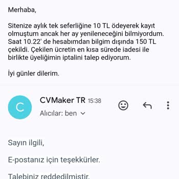 Cvmaker.com.tr Ücret İadesi Yapmıyor