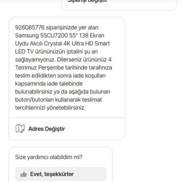 Hepsiburada İptal Edilemeyen Ürün Hakkında.