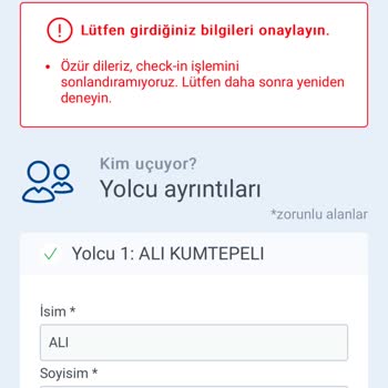 Sun Ekspres Online Check-in Hatası Veriyor. Defalarca Denedim Olmadı