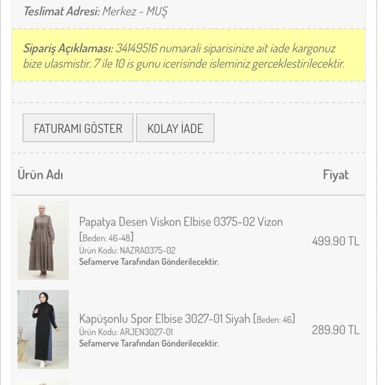 Sefamerve İade Sorunu Yaşıyorum