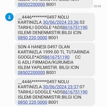 Google Kredi Kartımdan İzinsiz Para Çekilmiş Google Tarafından