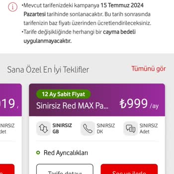 Vodafone Tarife Ücretinin Aşırı Derece Yüksek Olması