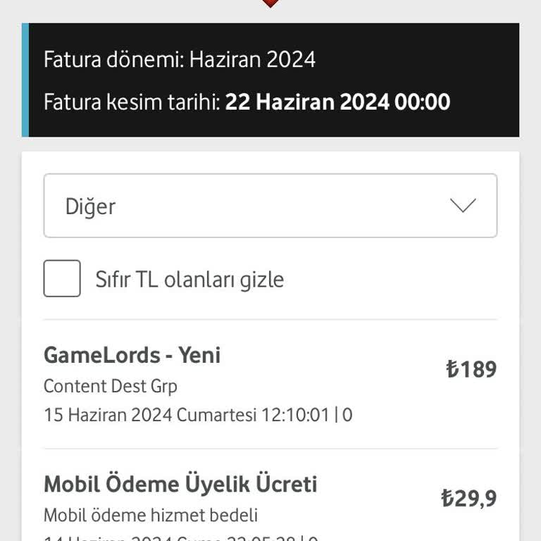 Vodafone Bilgim Dışında Yansıtılan Oyun Ve Üyelik Ücretleri