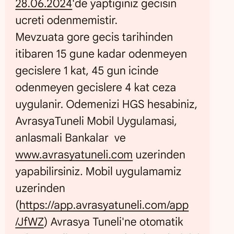 Avrasya Tüneli'nden Tanımadığım Bir Araç İçin Ödeme Bildirimi.