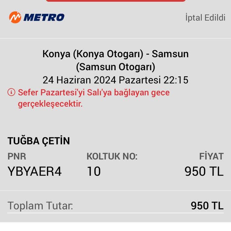 Metro Otobüs Bileti Ücret İadesi Alamadım