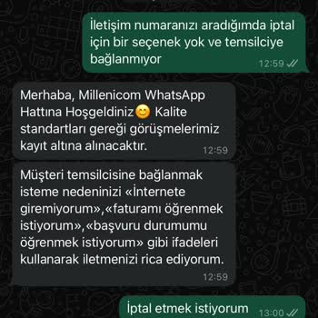 Millenicom Aboneliği İptal Etmiyor, Fiber Sürekli Bağlantı Kopuyor