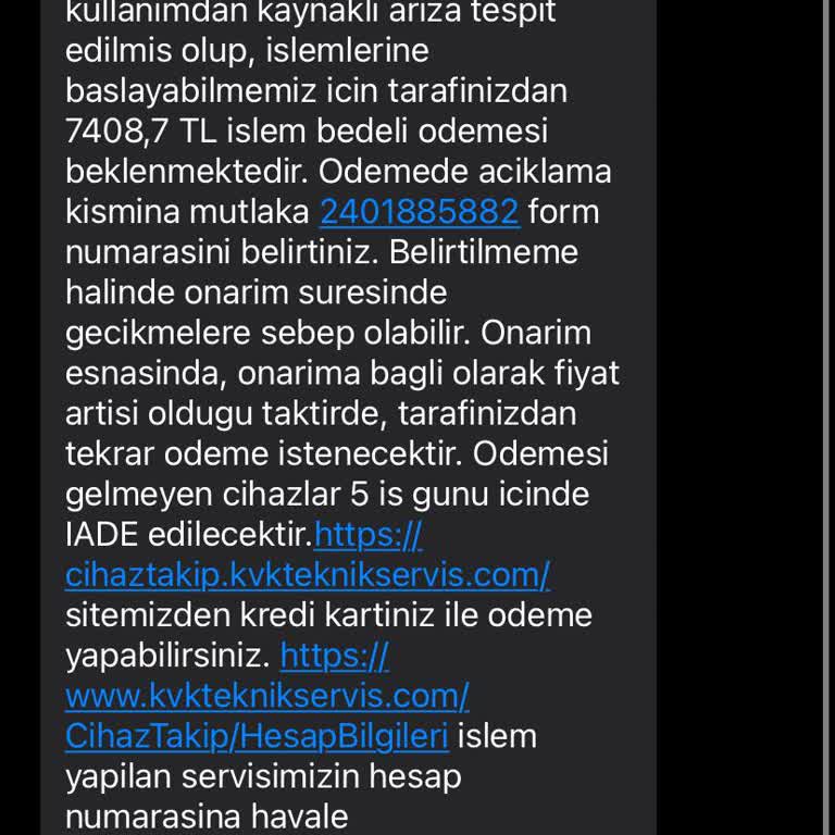 KVK 3000 Liralık Cihaz İçin 7000 Lira Servis Ücreti İstiyor