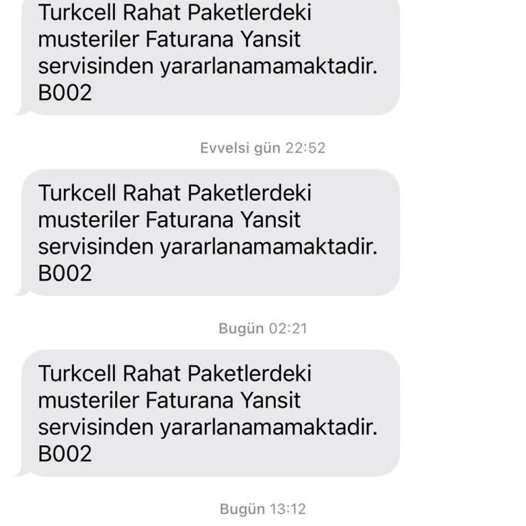 Turkcell Faturana Yansıt Servisi Mesajı