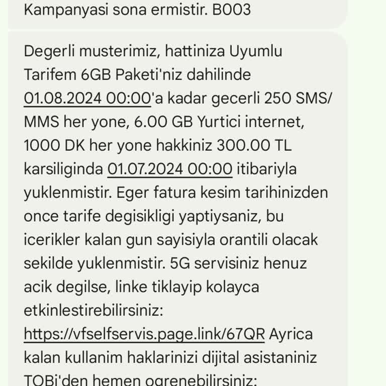 Vodafone Fatura Fiyat Değişikliği
