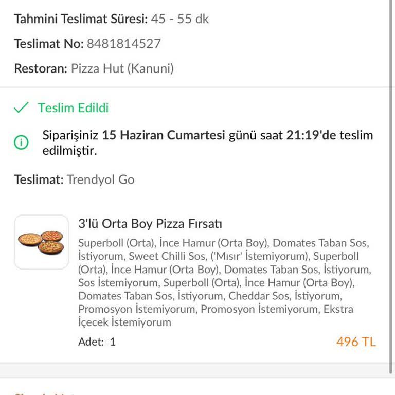 Trendyol GO Ve Pizza Hut Siparişimizi Teslim Etmedi
