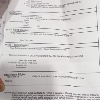 Karaca Çaycı Perlavista AVM BEYLİKDÜZÜ/İSTANBUL İade İşlemi