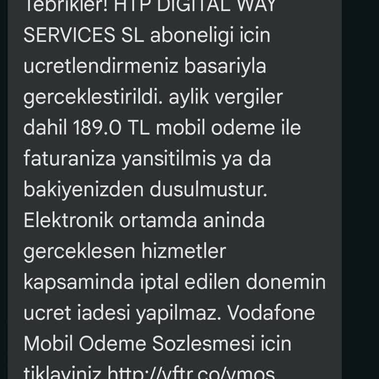 Vodafone Htp Digital Way Services Aboneliğini İptal Etmek İstiyorum