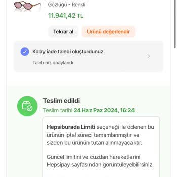 Hepsiburada Limitiyle Alınan Siparişte İade Edilenin Faizini Alması