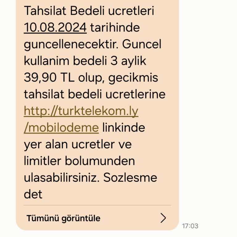 Türk Telekom'a Ait Olup Olmadığını Anlamadığım Mesaj...
