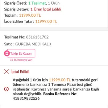 Trendyol Hasta Yatağı Sipariş İptal Edilip Fiyat Arttırıldı