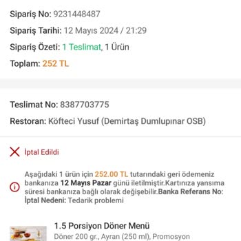 Trendyol Yemek, 1 Saat Geçtikten Sonra Sipariş İptal Ediyor!