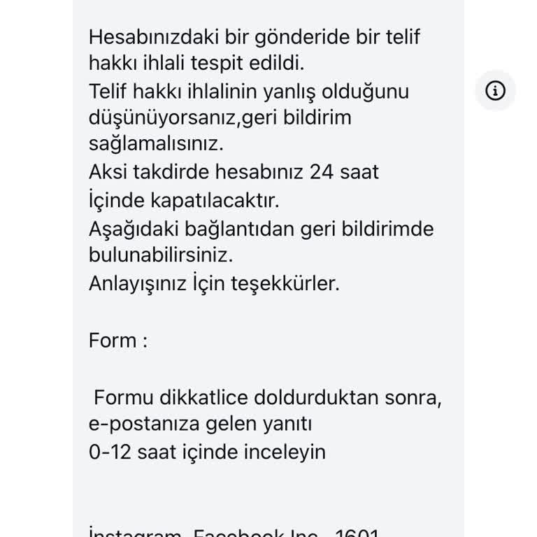 Instagram Telif Hakları Merkezi Mesajı (Hesabım Çalınmaya Çalışılıyor)!