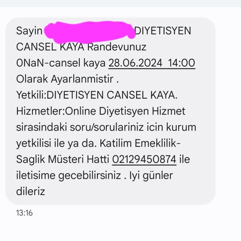 Katılım Emeklilik Diyetisyen Randevuma Dönüş Yapılmadı