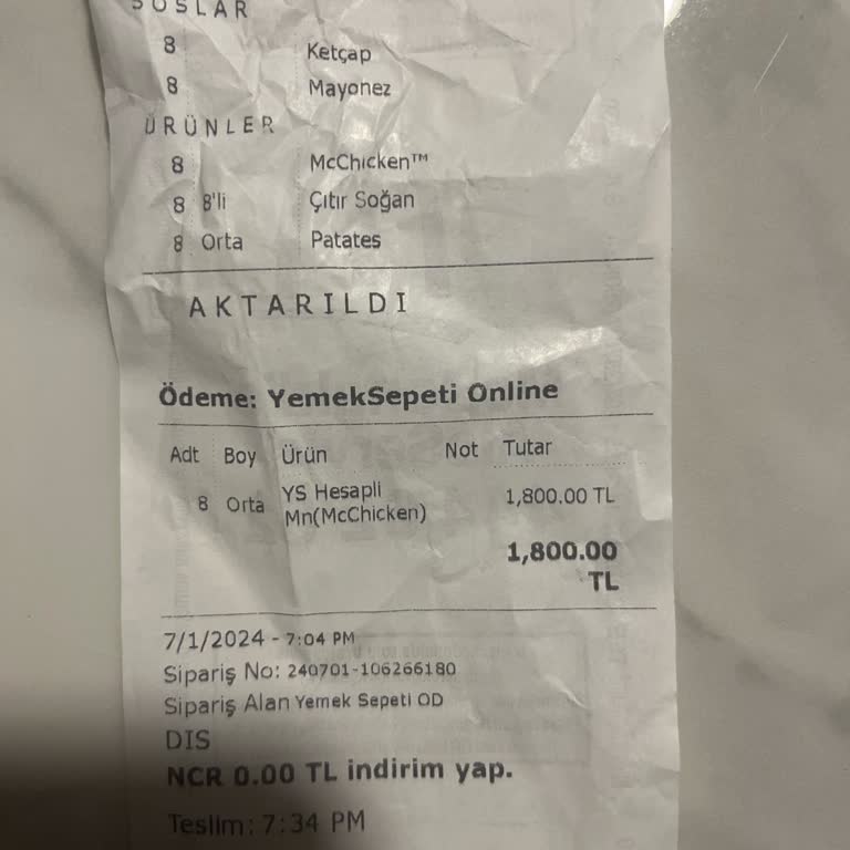 Yemek Sepeti Siparişim Eksik Geldi