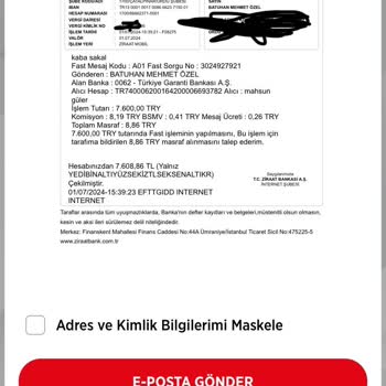 Kabasakalonline.com sahte sitesi üzerinden yapılan işlem sonrası Paramı Geri İade Edilmesini İstiyorum