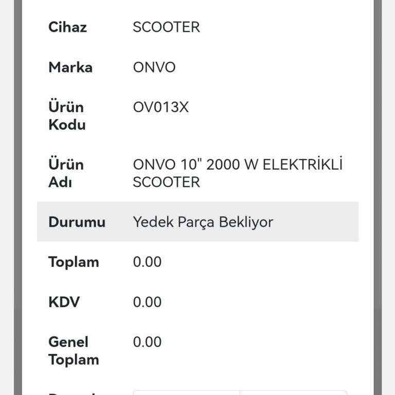 Onvo 13 X Plus Yedek Parça Gönderim Süresi