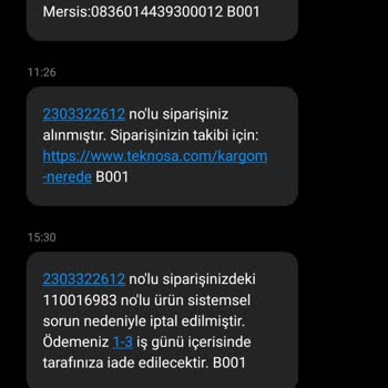 Teknosa'nın Keyfi Sipariş İptali