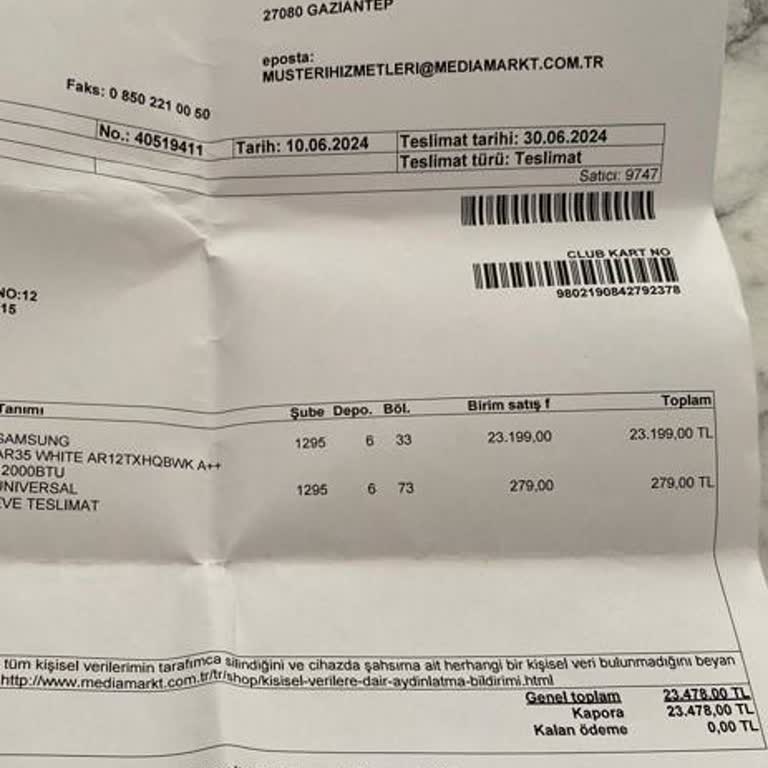 Samsung Media Markt Klima Şikayeti Teslimat Yapılmıyor