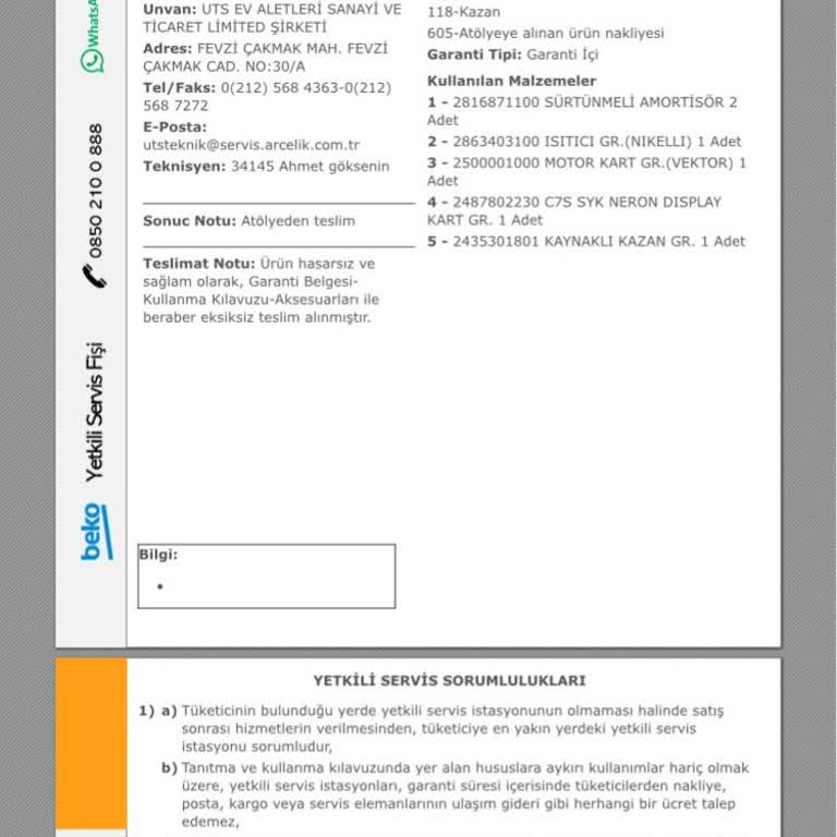 Beko 850 YK Kurutmalı Çamaşır Makinesi: Sürekli Servis Sorunu