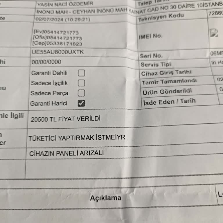 Samsung Un Sorunlu TV Satması