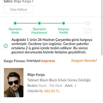 Trendyol'dan Bilge Karga Marka Gözlük Aldım 6 Gün Oldu Gelmedi